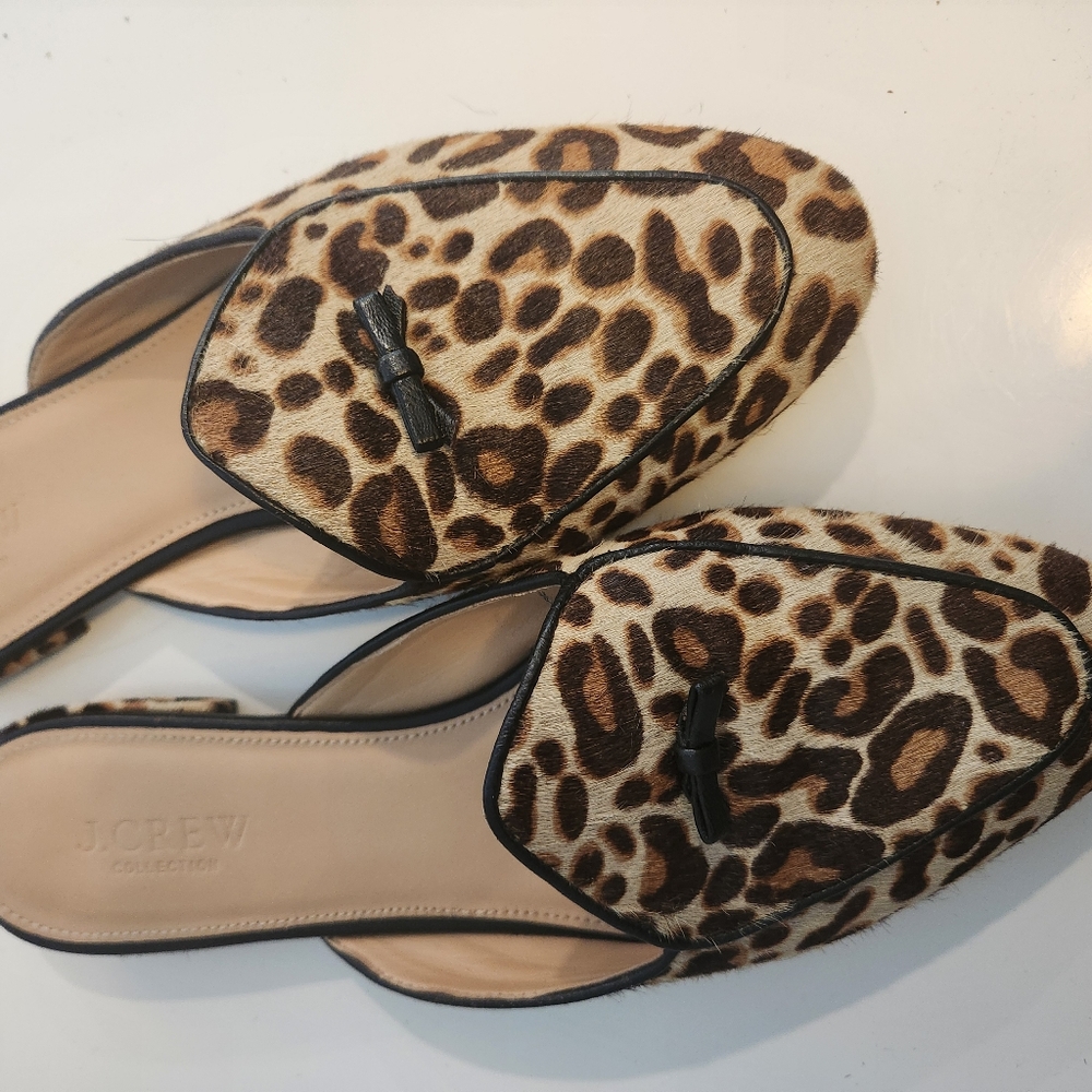 J Crew Leapord print mules size 8